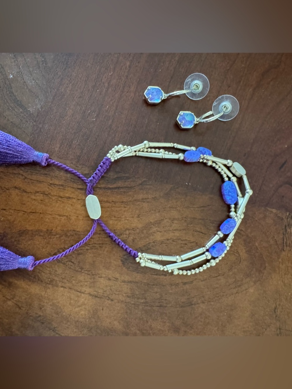 Kendra Scott Gold Beaded Bracelet Set with Purple Stone Accents & Earrings Set - Picture 6 of 6